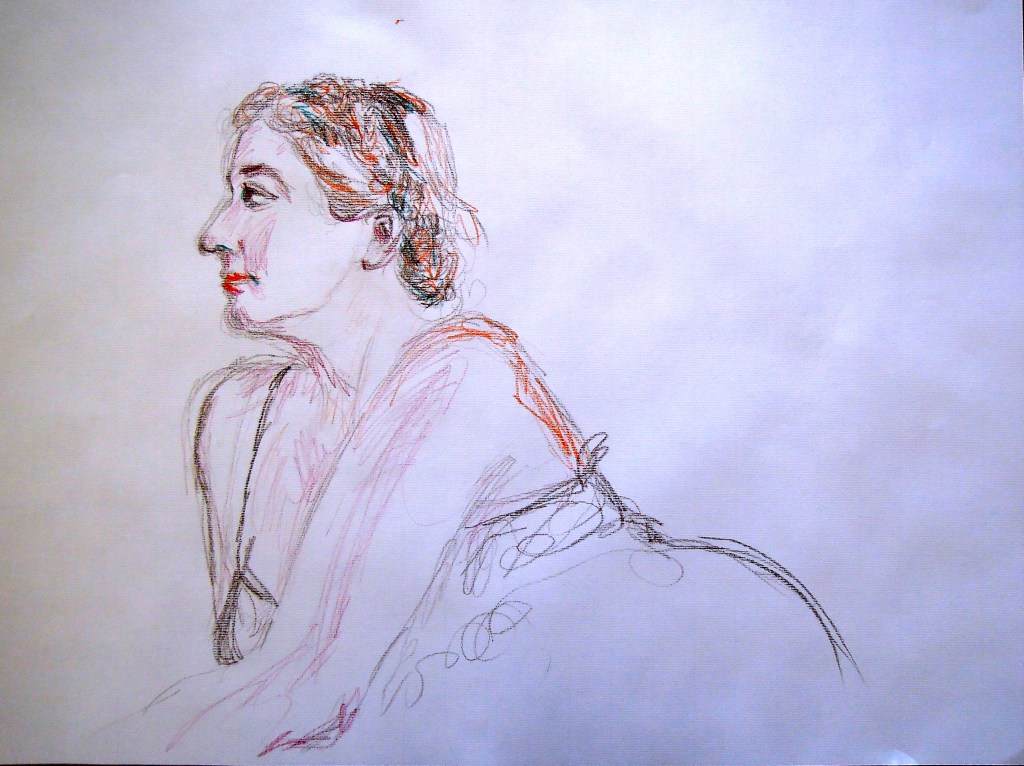 Sketch of Signe at Kato's memorial service, by Lisa Hsia