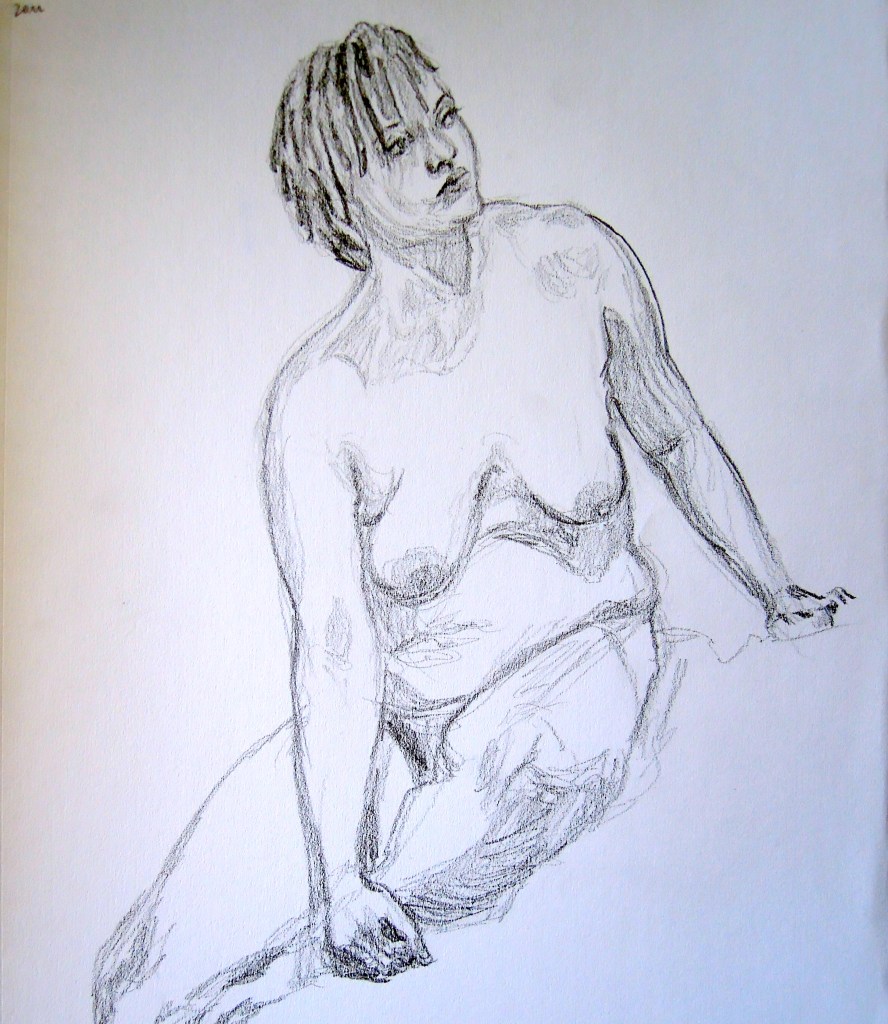 Sketch of a seated nude woman, by Lisa Hsia