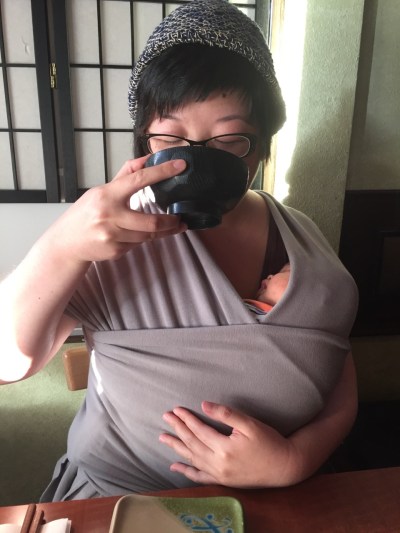 Lisa drinking miso soup