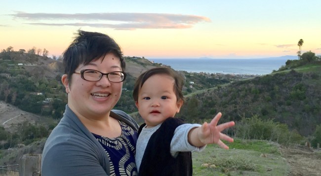 Lisa and 9-month-old Ada in Santa Barbara, Christmas 2016