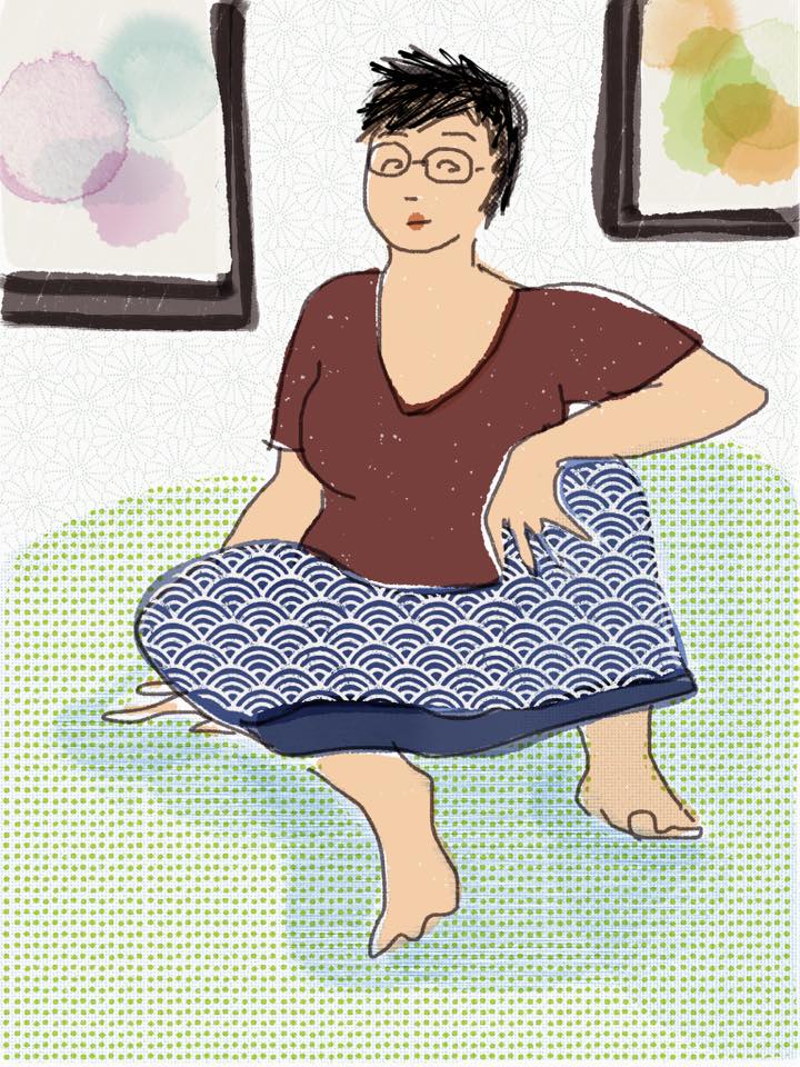 Digital drawing of Lisa sitting down contemplatively