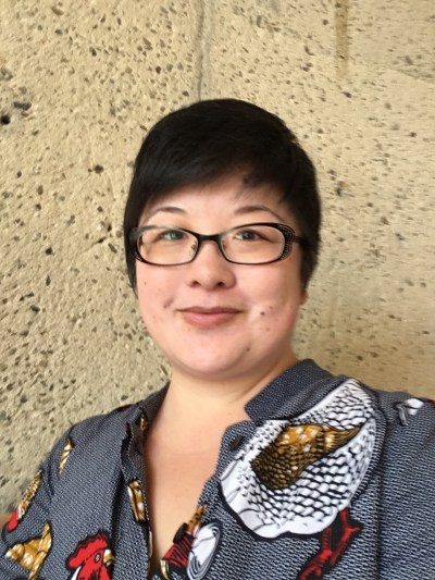 Lisa in chicken-and-egg dress, 2017