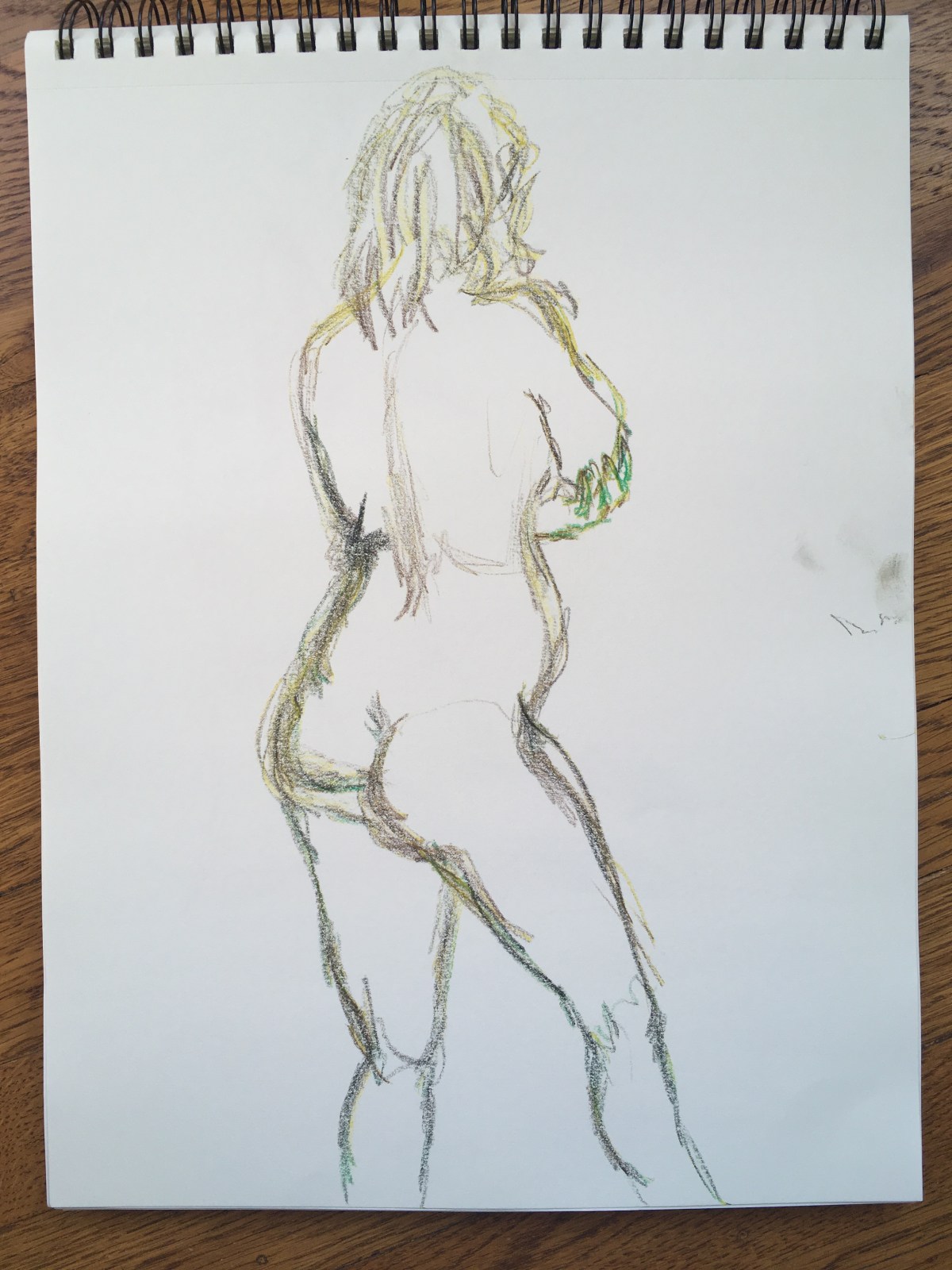 5-minute crayon sketch of the back of a standing nude woman, by Lisa Hsia, January 2018