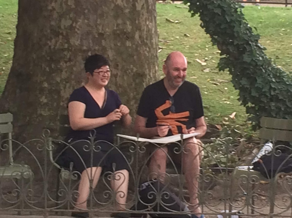 Lisa and Dov sketching at the Jardin du Luxembourg, Paris