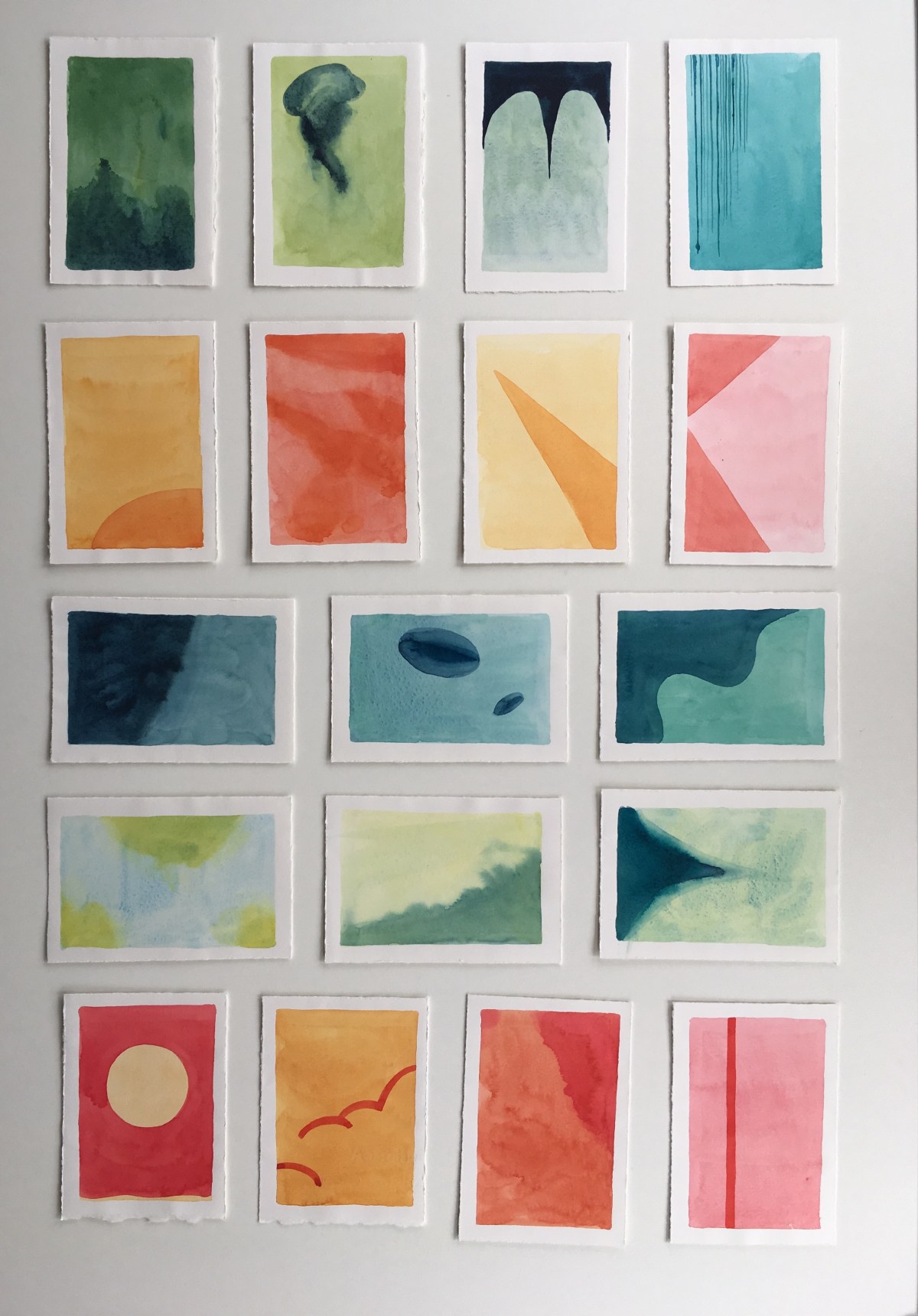 Assortment of 18 postcard-sized watercolor paintings