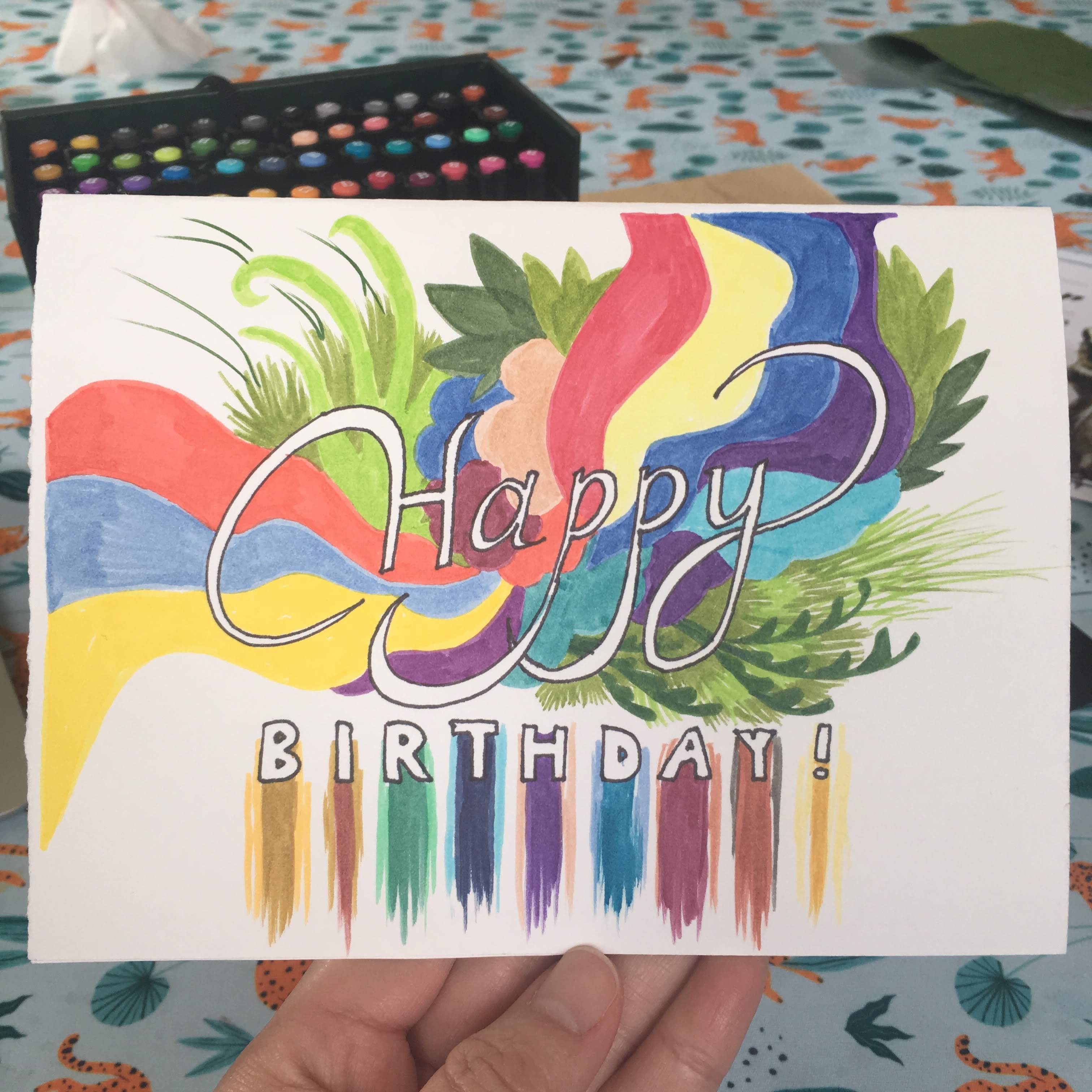 Colorful hand-drawn birthday card