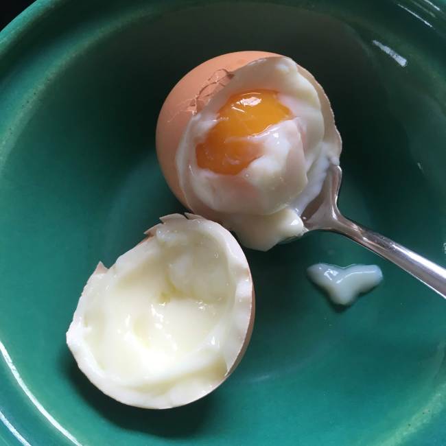 Sous-vide brown egg in shell