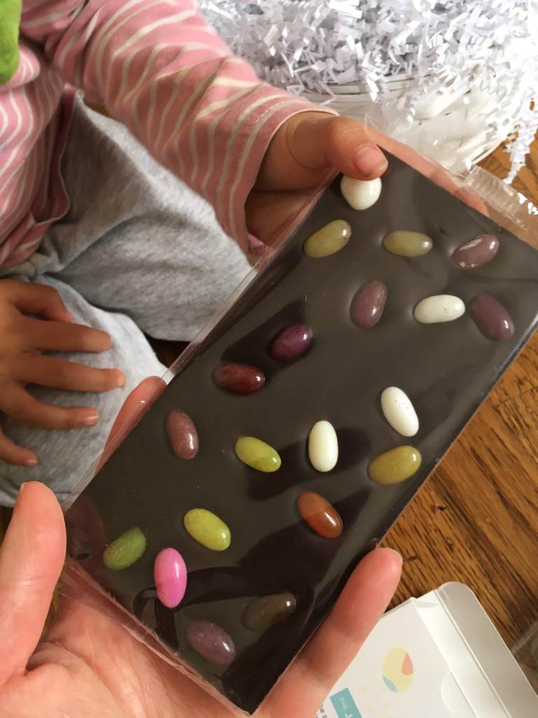 Dark chocolate jellybean bar from Zoe's Chocolate