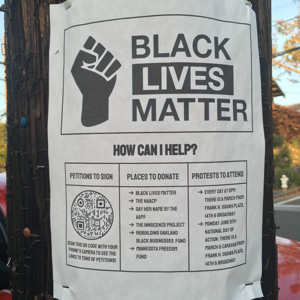 Black Lives Matter flyer on a phone pole