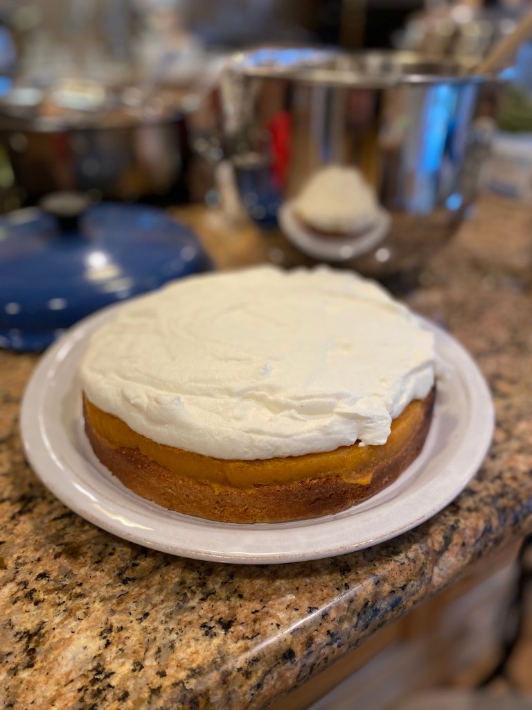 Brown butter cake, Japanese sweet potato cream, whipped cream