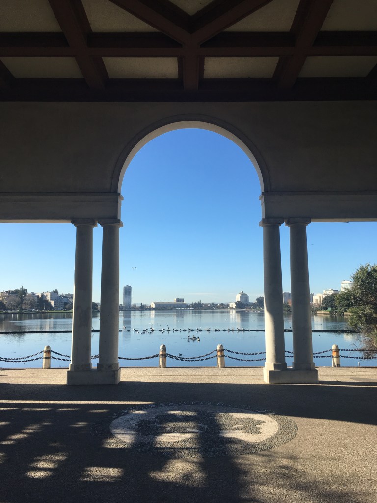View of Lake Merritt, Oakland, California, from the colonnade